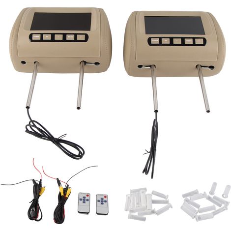 Lot 2 Écrans LCD 7 pouces HD pour Appui-tête Voiture, Lecteur Vidéo MP5 avec Commande Sans Fil, Brun (1/5)