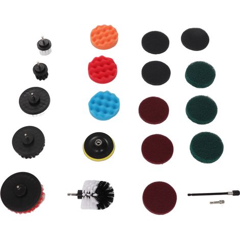 Lot de brosses de polissage pour perceuse avec éponges récurantes et tiges d'extension pour nettoyage auto et maison (1/5)