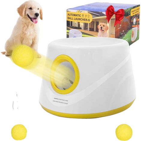 Lanzador automático de pelotas para perros, distancias de lanzamiento ajustables, juguete interactivo para buscar, AMARILLO, 5 pelotas de ETPU. (1/2)