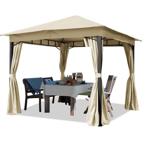 TOOLPORT Cenador de jardín 3x3 m Aprox. 180g/m² Lona de Techo pabellón Impermeable 4 Lados Carpa de Fiesta Champaña (1/5)