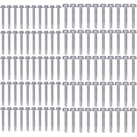 Assortimento di 100 viti autofilettanti, viti esagonali autoforanti in acciaio inox, 4,2x32mm e 4,8x32mm, cacciavite esagonale (1/5)