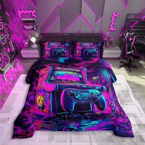 Parure de lit 135 x 200 cm pour garçons et enfants Console de jeu rétro Housse de couette Thème e-sport Impression Bedding Gaming Pour les amateurs de (1/5)
