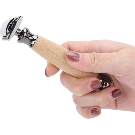 Rasoir de sûreté à deux lames pour homme avec manche en bois - Tondeuse barbe et corps portable (1/5)