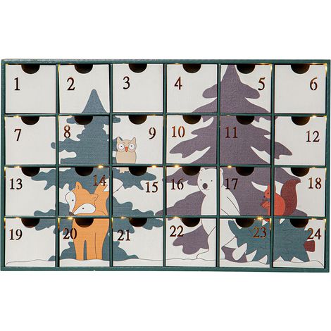 Calendrier de Noël illuminé Star Trading 'Forest Friends' en bois, motifs animaliers, 24 tiroirs avec éclairage LED, L 38 cm
