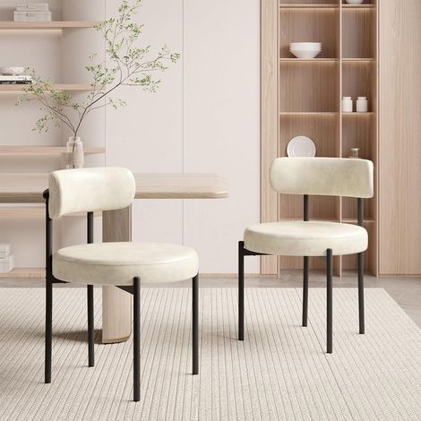 Esszimmerstühle 2er Set PU-Leder Rund Boucle Mid-Century gepolstert Beige (1/5)
