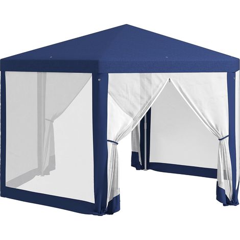 Pavillon 4x3m Sechseckig Wasserabweisend Stabil Winterfest Pavillon mit Moskitonetz Partyzelt Gartenzelt mit 6 Seitenteilen Gartenpavillon für Camping Garten, Blau (1/5)