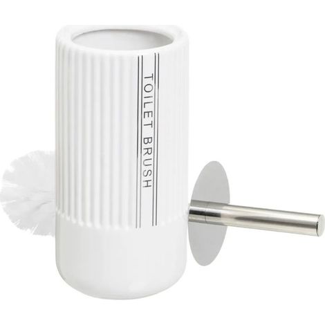 Brosse à toilettes avec poignée en acier gris et support en céramique blanc - Longueur 11 x Largeur 11 x Hauteur 32 cm (1/3)
