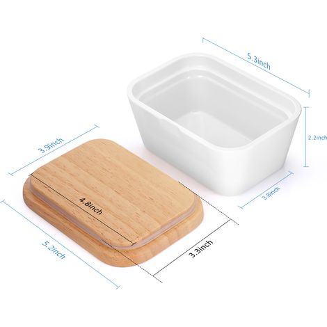Boîte à beurre hermétique avec couvercle bois [Boîte de stockage réutilisable] 250g en mélamine durable avec joint caoutchouc anti-odeurs (1/5)