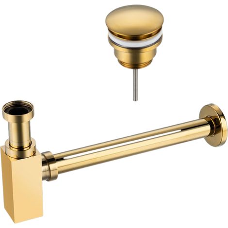 BALNEO - ensemble bonde de lavabo Klik Klak D universelle dorée + siphon carré doré en laiton - kit pour lavabo (1/5)