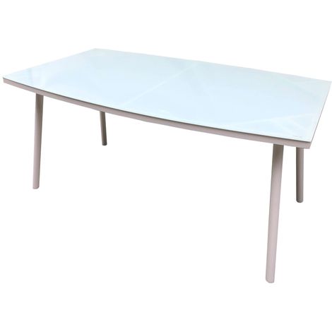 Tavolo da Giardino 150x90x72 cm in Acciaio e Vetro Temperato Bianco (1/3)