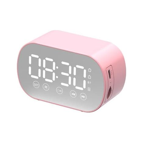 Enceinte Bluetooth avec réveil - écran LED miroir, radio, météo - deux alarmes puissantes - idéale pour les gros dormeurs - rose