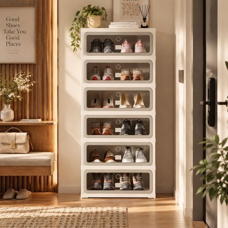 Meuble à chaussures pliant 45×34,5×105,5 cm – 6 niveaux, portes transparentes –  sans montage –   plastique, moderne (1/5)