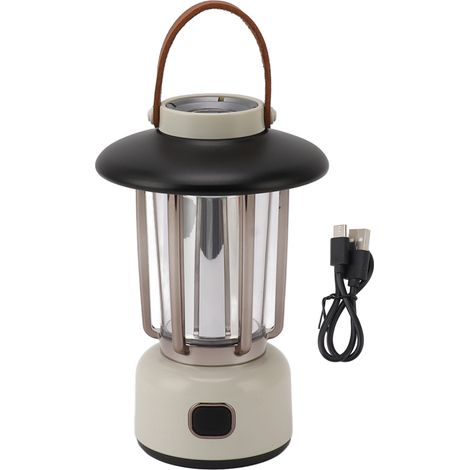 Lanterne Camping LED Portable Rechargeable USB-C 3 Modes Lumière Blanche Chaude Fer ABS 2000mAh Crochet Métallique Blanc (1/5)