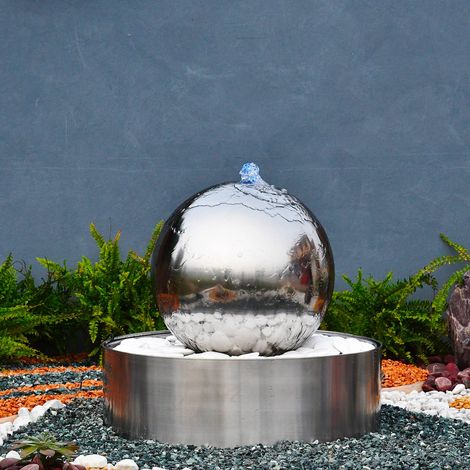 Sfera Cascata Artificiale da Giardino con LED Ø40 cm in Acciaio Inox con Pompa (1/4)
