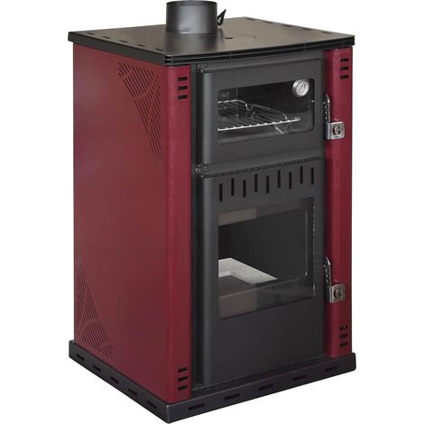 Dmora - Estufa de leña Aragona, Chimenea de leña, Hogar de leña, Estufa rústica, Made in Italy, 62x62 h102 cm, Rojo