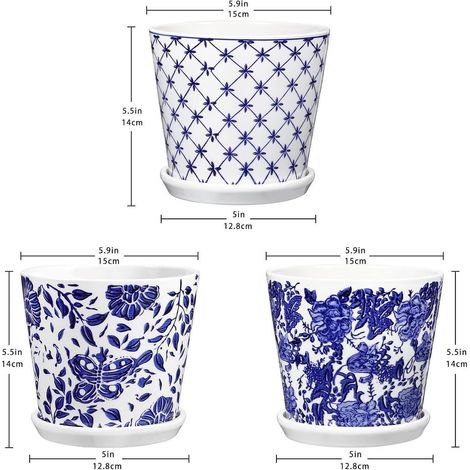 3er-Set Keramik Blumentöpfe mit Untertasse, Ø 14,5cm, für Sukkulenten & Kakteen (1/5)