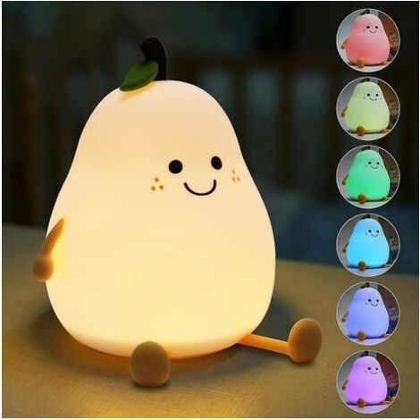 Veilleuse en forme de poire avec sourire mignon, lampe de nuit rechargeable en silicone avec capteur tactile, veilleuse à 7 couleurs changeantes (1/5)