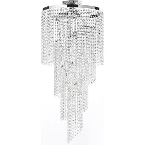 Hélica Lustre Plafonnier de Plafond Cascade de Cristaux et Monture en Métal, Chromé, Diam 35 cm (1/2)