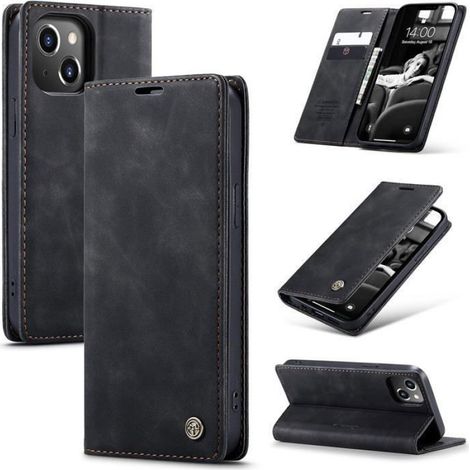 Coque iPhone 13 - Housse à Rabat en Cuir PU avec Porte-cartes et Support Réglable - Compatible 6,1 Pouces - Noir