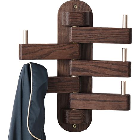 Porte-manteau pivotant en chêne, crochets en bois massif avec 5 bras pivotants et pliables, porte-chapeaux mural de 30 cm de long pour chambre (noyer)