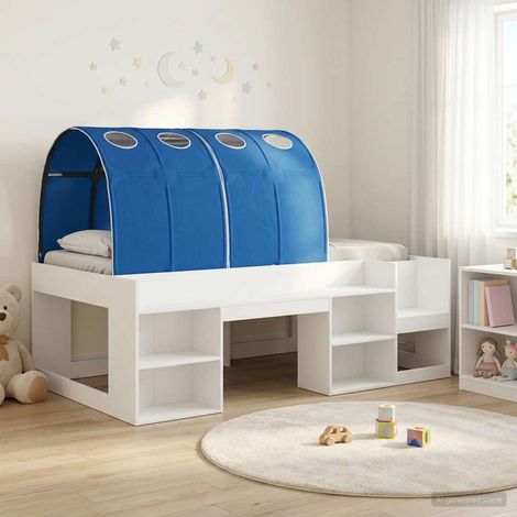 Lit haut enfant avec rangement 3 pièces en bois d’ingénierie blanc et bleu - PANGIVO (1/5)