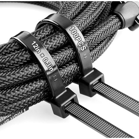 100pcs Collier De Serrage Plastique, Serre Cable 300mm×7,6mm Serflex Noir Nylon Autobloquant Resistant À La Traction Maximale 25kg Résistant Au Uv Pour Cable Management Bureaux Jardinage (1/5)