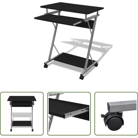 Bureau compact - Bureau d'ordinateur compact avec plateau à clavier Noir (1/5)