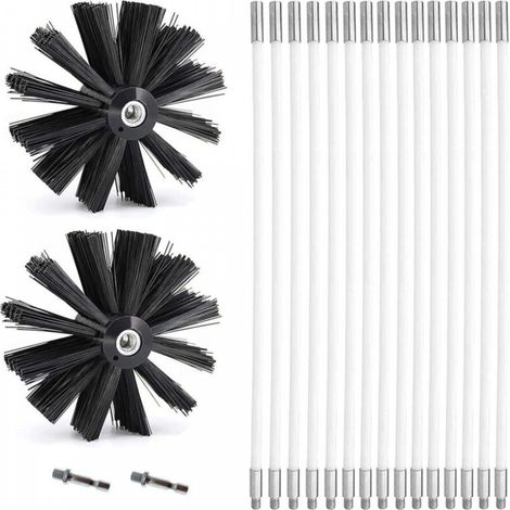 Kit de Ramonage, Brosse Nettoyage Cheminée Ø150mm pour Cheminées avec 15 Tiges Flexibles de 410 mm et 2 TêTes de Brosse (1/5)