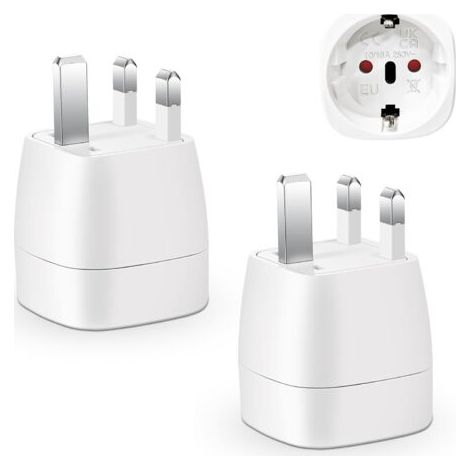 2 Pièces Adaptateur Prise Anglaise, Adaptateur de Voyage France vers UK, Adaptateur de Prise pour Irlande, Angleterre, Ecosse, Dubaï, Malte, Adaptateur Type G (Blanc)