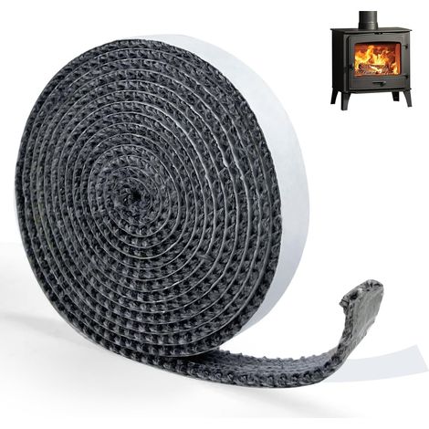 Junta de chimenea autoadhesiva, junta de inserción de chimenea, junta de fibra de vidrio para estufa, chimenea, puerta de horno (2 mm x 10 mm x 2 m) (1/5)