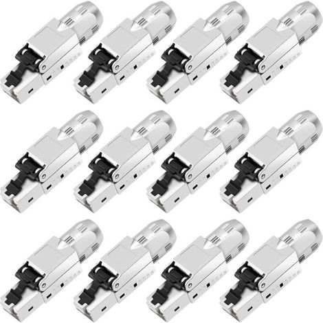 Lot de 12 fiches réseau CAT 7 RJ45 sans outil - Connecteur LAN sans outil - Compatible avec câble réseau Cat 7,6a 6 - Connecteur Ethernet jusqu'à 10 Gbps - Transmission de signal stable 1000 m (1/4)