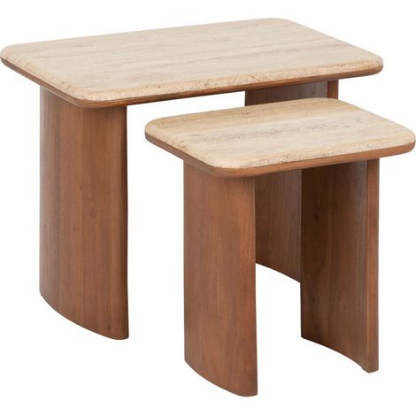 Ensemble de 2 tables à café en acacia et travertin JIVAN (1/5)