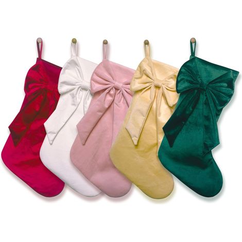 Confezione da 5 calze natalizie con fiocchi, lunghe 45,7 cm (18 pollici), in velluto, perfette da appendere all'albero di Natale, al camino o durante le feste. (1/5)