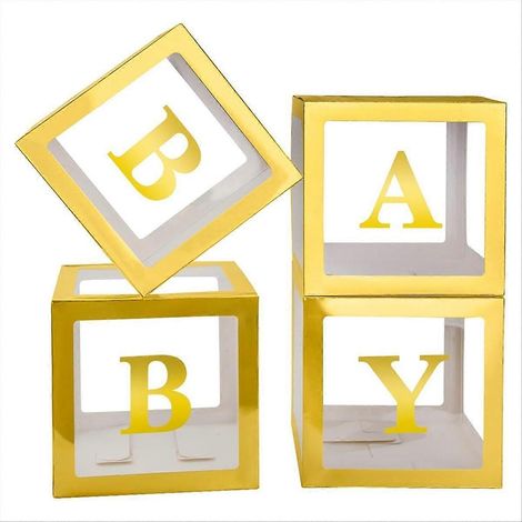 4er-Packung transparente, goldene Ballonboxen für Babypartys, Babyparty-Geschenksets, Partydekoration, Überraschungsboxen mit Ballons, mittlere Größe (1/5)