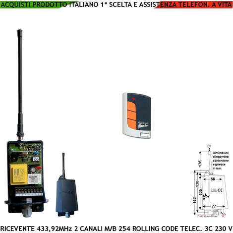 Ricevitore Radio Esterna Fr. 433,92 MHz Aliment. 230 V Un Radiocomando Apprende 254 Rolling Code Oppure Un Solo Codice Fisso Un Sistema Esclude l'altro Uscita 2 Relè Mono o Bistabili Protezione IP55 (1/4)