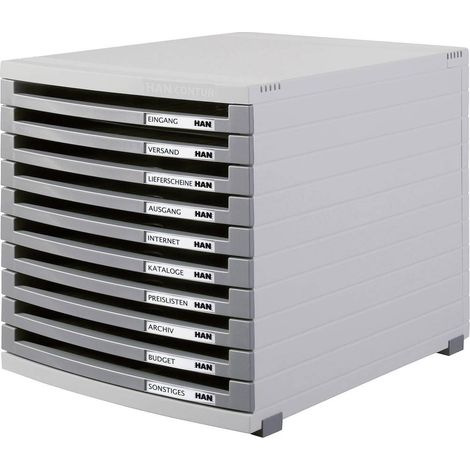 HAN 1510-0-19 Cassettiera Grigio luminescente DIN A4, DIN B4, DIN C4 Numero cassetti: 10 (1/2)