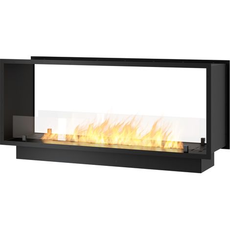 Cheminée bioéthanol 2Side 1200 Slim encastrable à deux façades - Noir mat, avec vitre, brûleur 4 L, design moderne