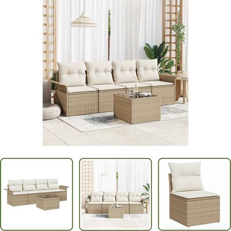vidaXL Poly-Rattan - Sofa Set mit Kissen 5 pcs Beige Poly-Rattan (1/5)