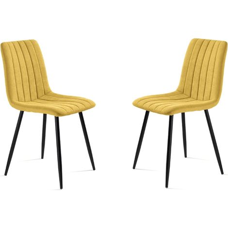 Sedia da pranzo in tessuto Giallo gambe metallo nere - KOLE 2 sedie (1/5)
