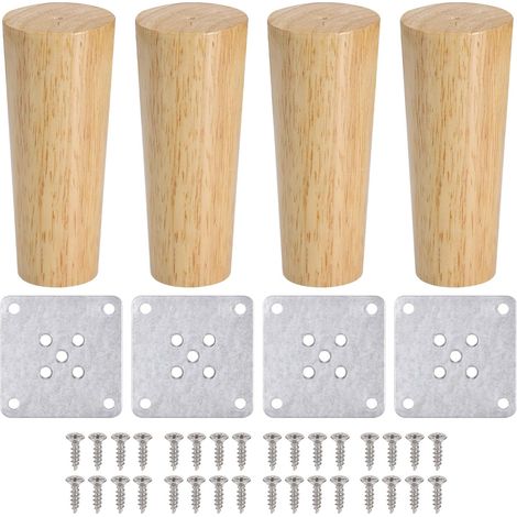 Lot de 4 Pieds de Meuble en Bois, 15 cm Pieds de Canapé de Rechange, Table Basse Jambes, pour lit, Placard, Banc, Meuble TV, (1/5)