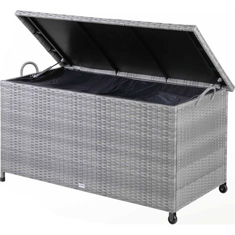 Casaria – Polyrattan garden storage box 420L with wheels – Waterproof, UV resistant, reinforced lid – 122x56x61cm – 140kg load capacity (1/7)
