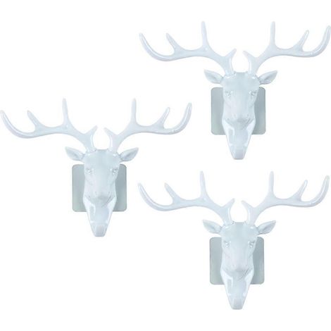 Crochets muraux en forme de cerf, ornés d'une tête de cerf, adaptés à la suspension, lot de 3, blancs, peuvent être utilisés pour suspendre des manteaux, des chapeaux, etc. (1/5)