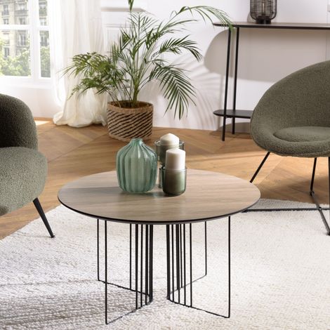 JULIA - Table basse biseautée pieds graphique 70x70cm bois marron (1/5)