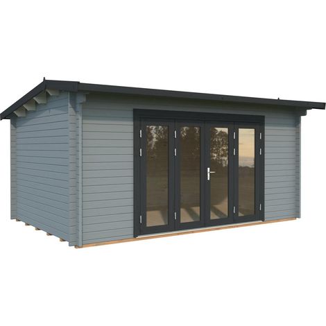Abri de jardin en bois Ines 13,7 m2 Bifold Peint gris clair + anthracite (1/5)