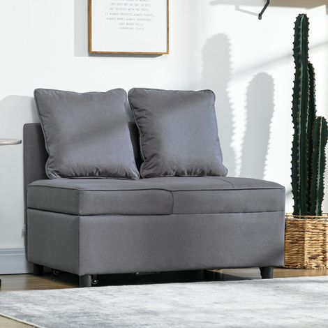 Équipement - Banquette fauteuil chauffeuse convertible en lit d’appoint 1 place dossier inclinable 5 positions avec 2 coussins gris