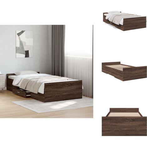 Cadre de lit avec tiroirs sans matelas chêne marron 75x190 cm - Cadre De Lit - Lit Double - Meuble De Chambre - Rangement Sous Lit - Design Moderne (1/5)