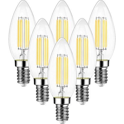 Ampoule Filament Bougie Vintage LED E14, Ampoules 6W LED Filament équivalent Incandescente 60W, E14 Ampoules Culot Vintage Blanc Chaud 2700K 600LM, Lot de 6 (1/5)