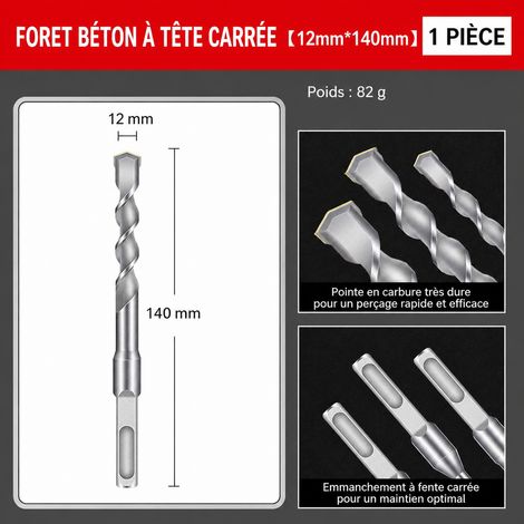 Foret pour béton haute résistance à queue carrée 12 × 140 mm 12 140mm 140 e50149 18 × 15 × 2 cm 82 g – Livraison gratuite