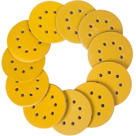 Lot de 100 disques abrasifs Ø 125 mm grain avec 8 Trous Ronds Crochet et boucle pour ponceuse excentrique 5inch(P320).. (1/4)