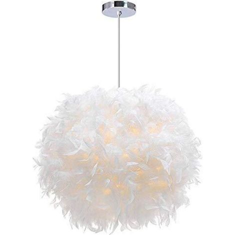 Lustre Suspension 30cm Lustre Plume Blanche Suspension Luminaire pour Chambre (1/5)